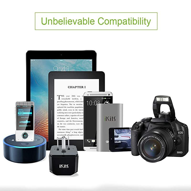 Canada Japan Thailand Travel Plug Adapter by IKITS Convert Australia China New Zealand to Socket Type B Compact amp Safe Universal Grounded Pin International Charger Plug Adaptor Black