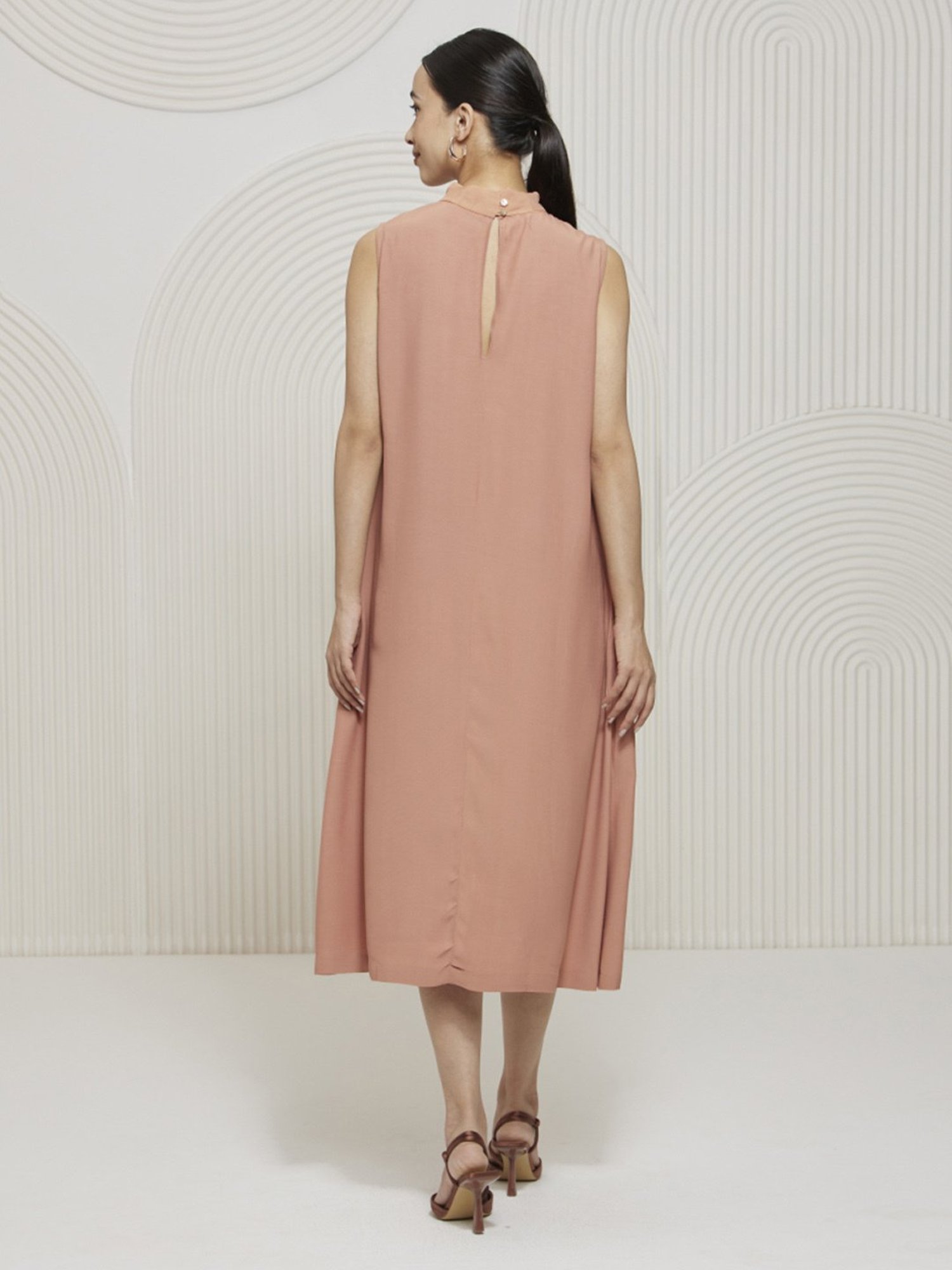 Artagai Salmon Pink Elevated Basics Mock Neck Midi Dress