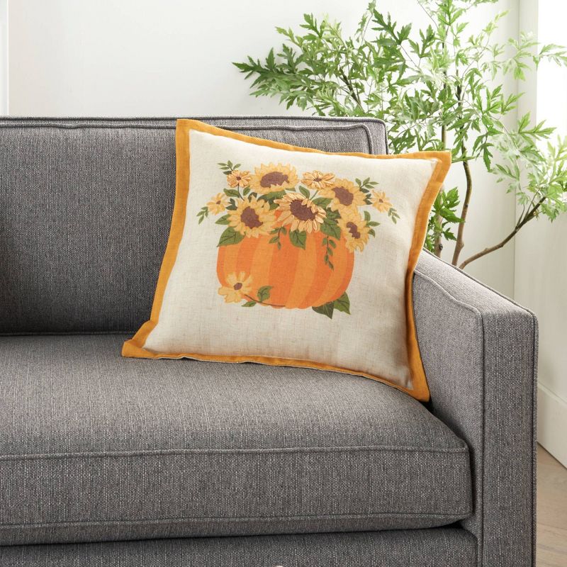 18"x18" Holiday Sunflowers and Pumpkin Throw Pillow Natural - Mina Victory