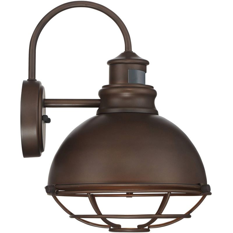 John Timberland Industrial Outdoor Wall Light Fixture Urban Barn Oiled Bronze 14" Round Cage Motion Security Sensor for House Porch Patio