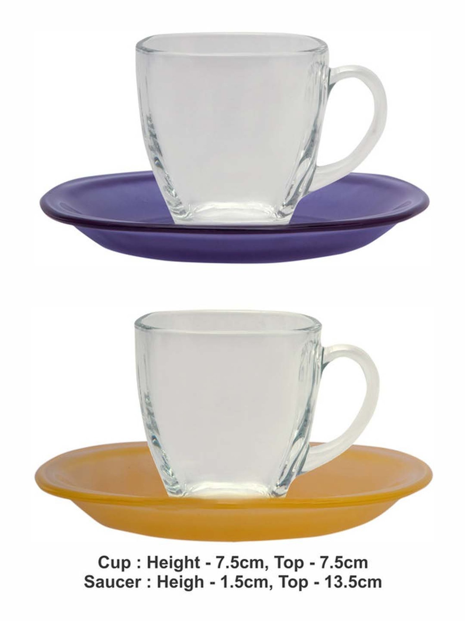 Luminarc Transparent & Yellow Glass Tea Set (6pcs Cup and 6pcs Saucer)