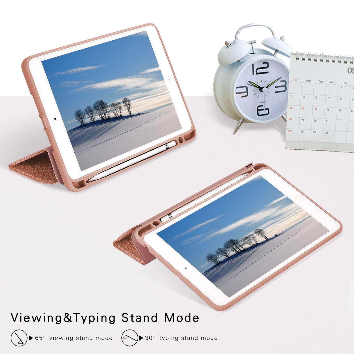 Soke New iPad 9.7 2018/2017 Case with Pencil Holder, Slim Fit Smart Case Trifold Stand with Shockproof Soft TPU Back Cover and Auto Sleep/Wake Function for iPad 9.7 inch 5th/6th Generation, Rose Gold