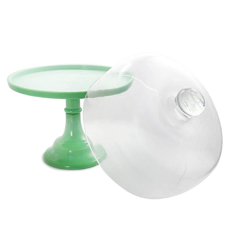 Gibson Home 10" Stoneware Cake Stand with Glass Dome Cover Green
