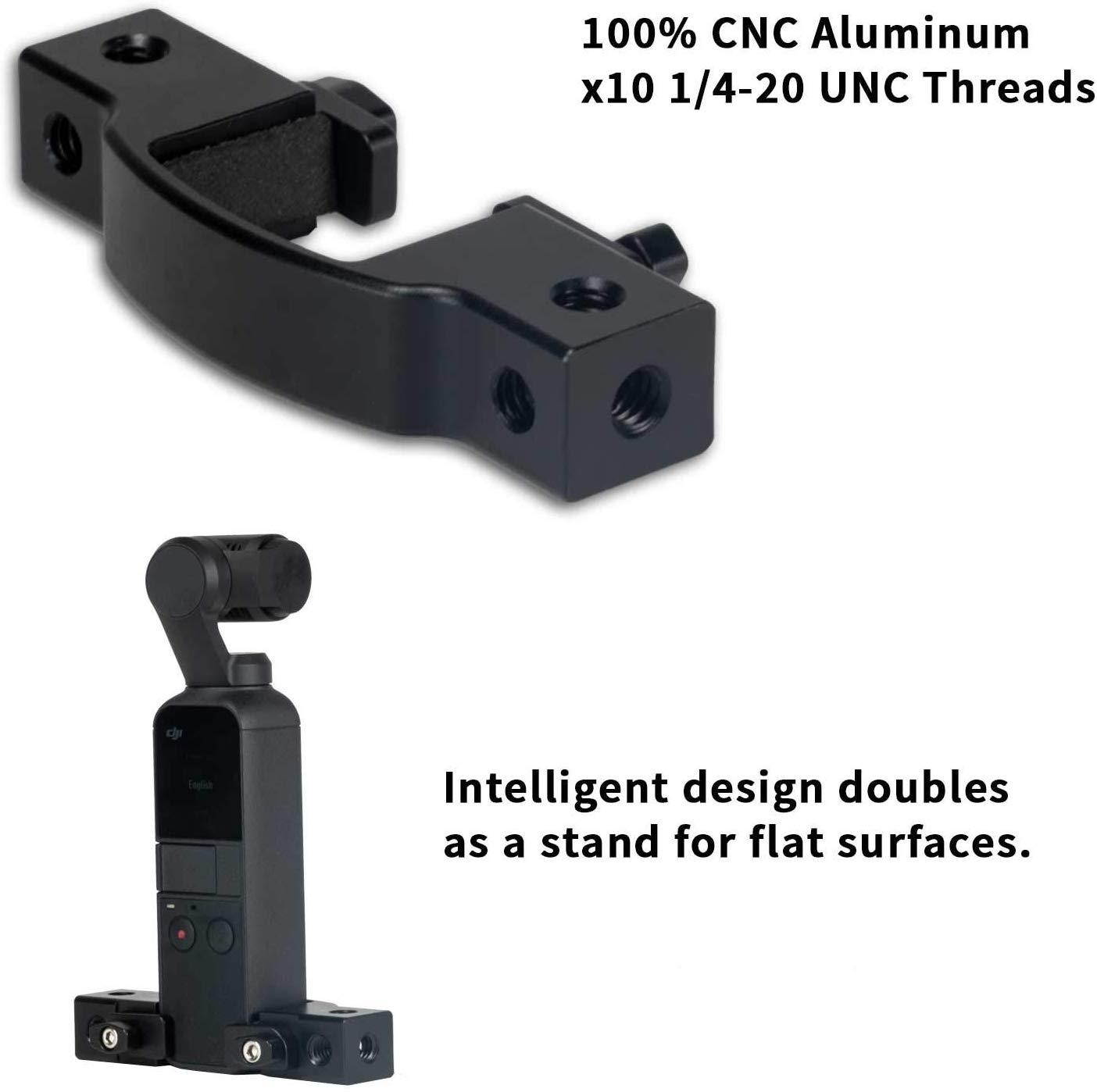 EVO Gimbals Multi Mount for DJI Osmo Pocket for Tripods, Microphones or Grip Handles - 100% CNC Aluminum Flat Support Base with x10 Tripod UNC Thread mounts