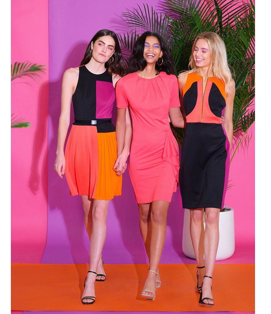 LDT Brielle Sleeveless Colorblock Round Neck Pleated Racer Dress