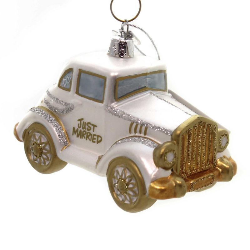 Noble Gems 2.75" Wedding Car Ornament Just Married Love  -  Tree Ornaments
