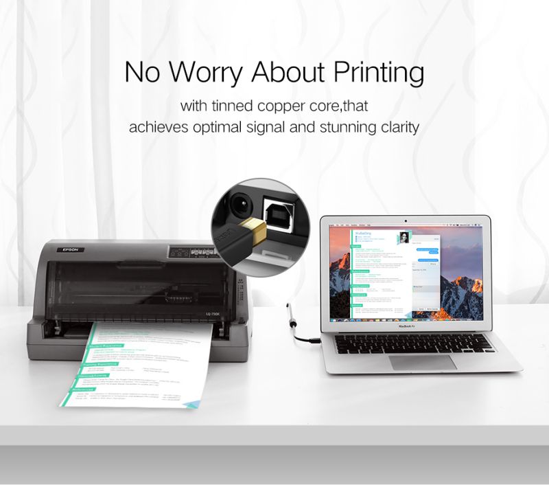 Wanmingtek USB 2.0 Print Cable USB 2.0 Type A Male To B Male Sync Data Scanner USB Printer Cable for HP Canon Epson Printer-16 Feets