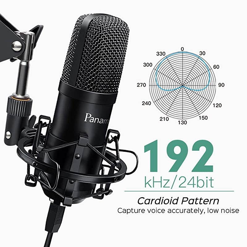 USB Condenser Microphone Kit192Khz24Bit Studio Recording Microphone PC Streaming Cardioid Mic with Professional Sound Chipset Flexible Arm Pop Filter Set for YouTube Video Podcast Game