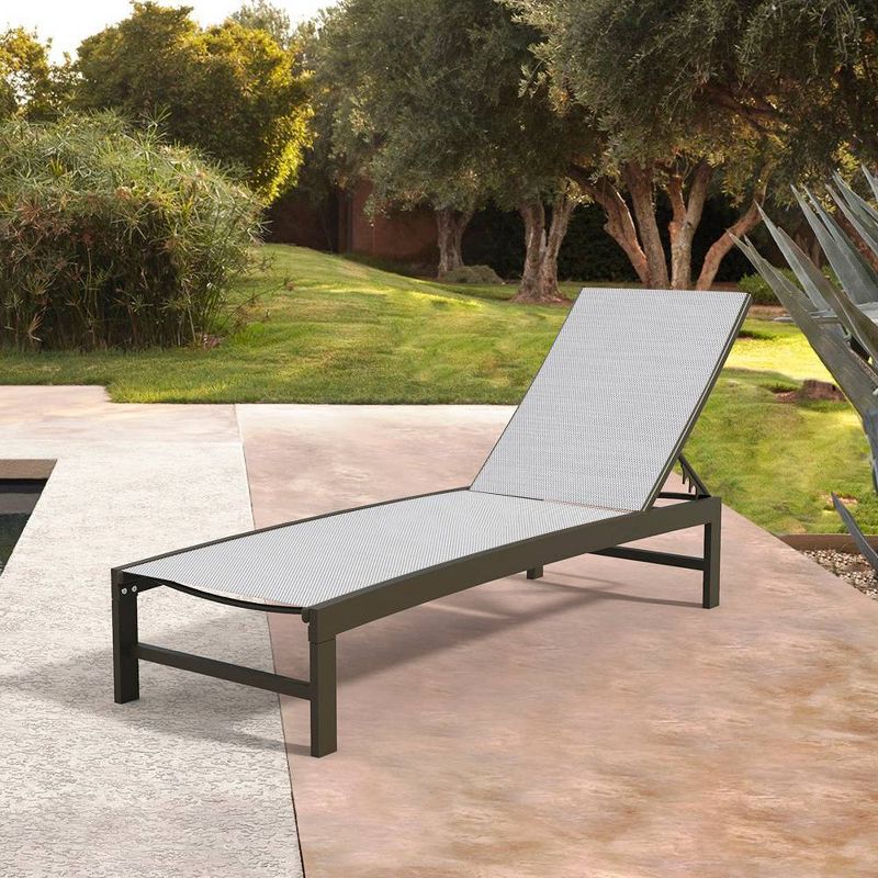 Outdoor Aluminum Adjustable Chaise Lounge Chair - Light Gray - Crestlive Products