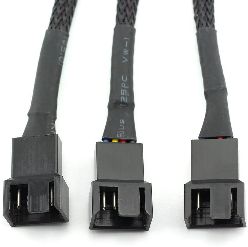 4Pin 1 to 3 Ways PWM Fan Splitter Cable Black Sleeved Fan Power Extension Cable 4Pin Female to 3X 4Pin Male 27cm/10.5 inches