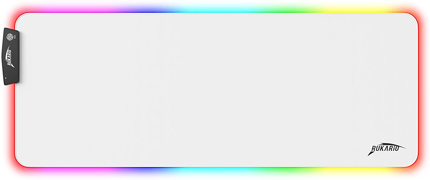 White RGB Gaming Mouse Pad | Waterproof | Non-Slip Rubber Base | 15 Lighting Modes | Extra Large Mousepad 31.5 x 11.8 inches | XL XXL Computer Desk Mat | Soft | Glowing LED Extended Mousepads