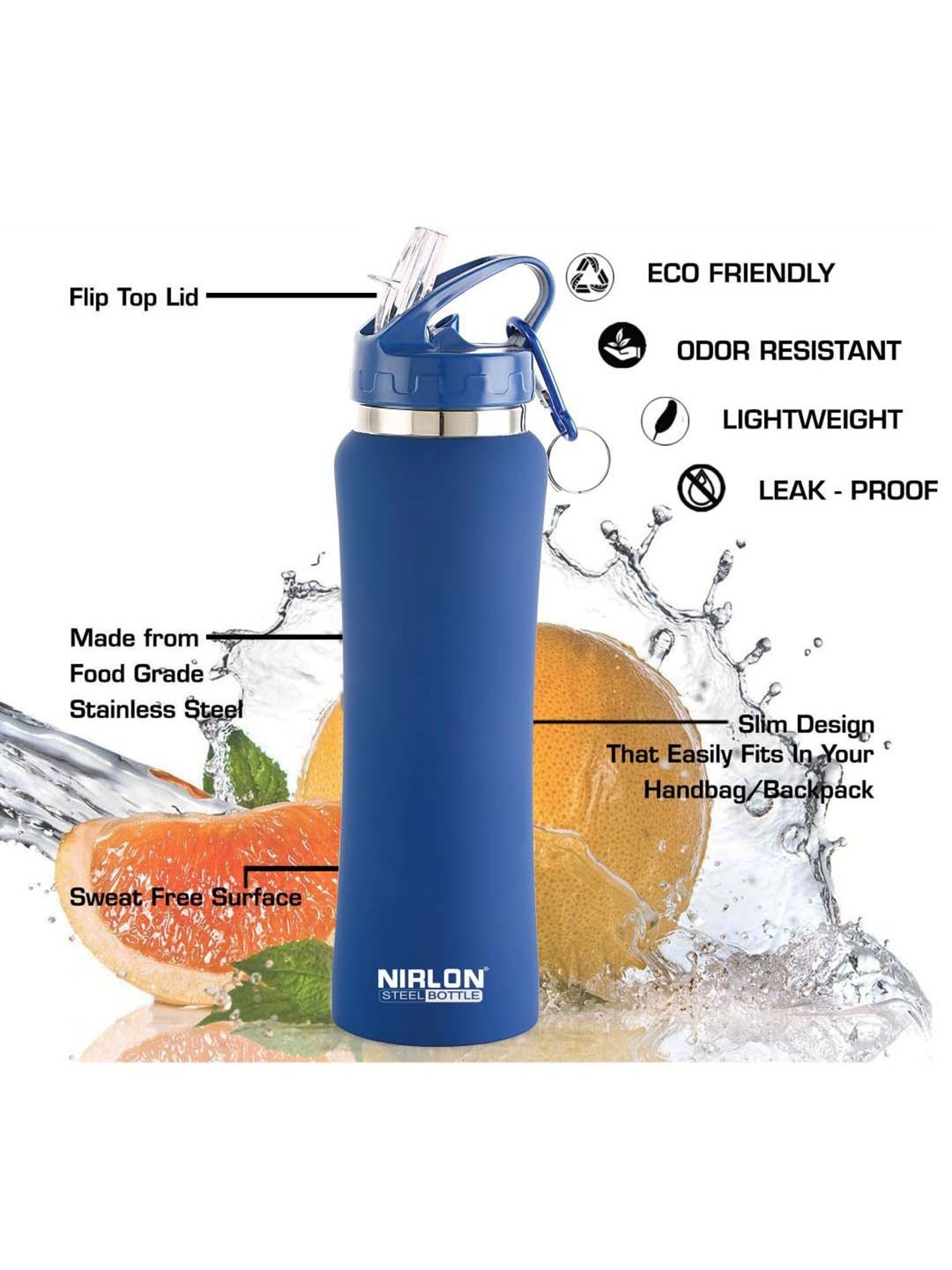 Nirlon Flip Bot Blue & Orange Stainless Steel Water Bottle (0.75 L) - Set of 2