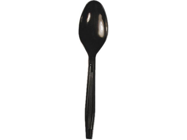 Boardwalk SPOONHWBLA Full Length Polystyrene Cutlery, Teaspoon, Black, 1000/Carton, 1 Carton