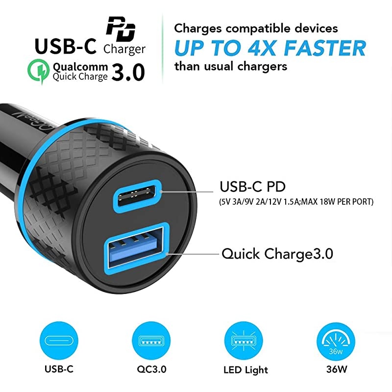 USB C Car Charger Adapter, 42.5W 2 Port Fast Car Charger with Power Delivery & Quick Charge 3.0 Compatible with iPhone12/12 Pro/Max/12 Mini/iPhone 11/Pro/Max/XR/XS/Max/8/8P,iPad Pro 2020,MacBook
