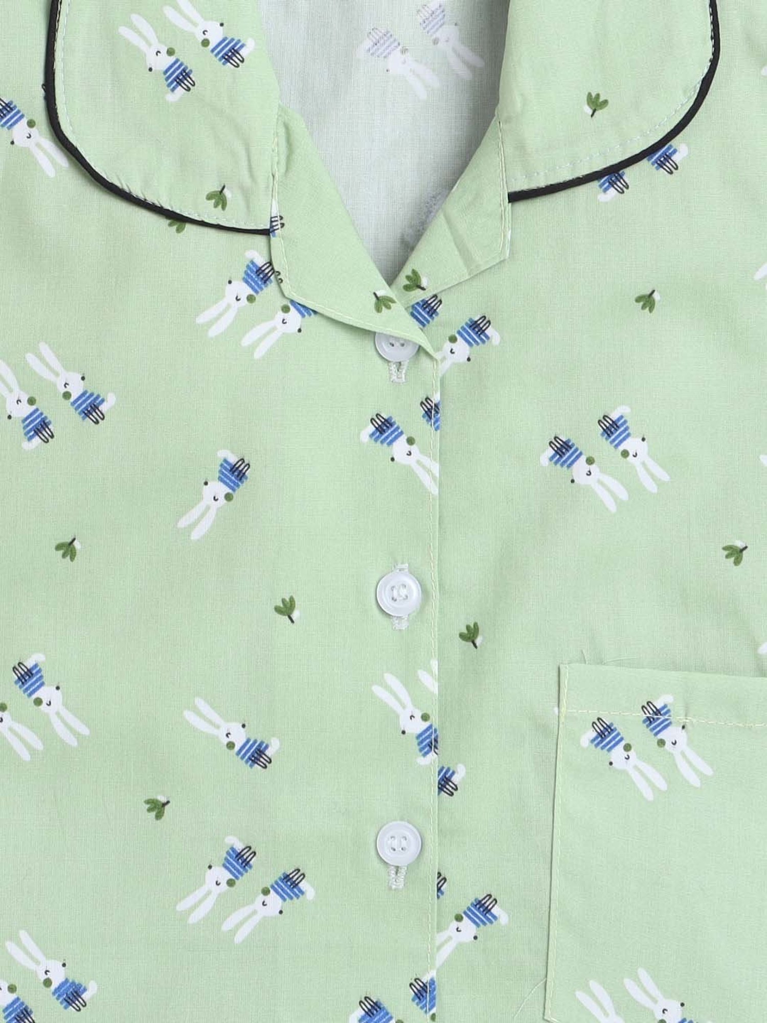 The Magic Wand Girls Green Cotton Printed Full Sleeves Shirt Set