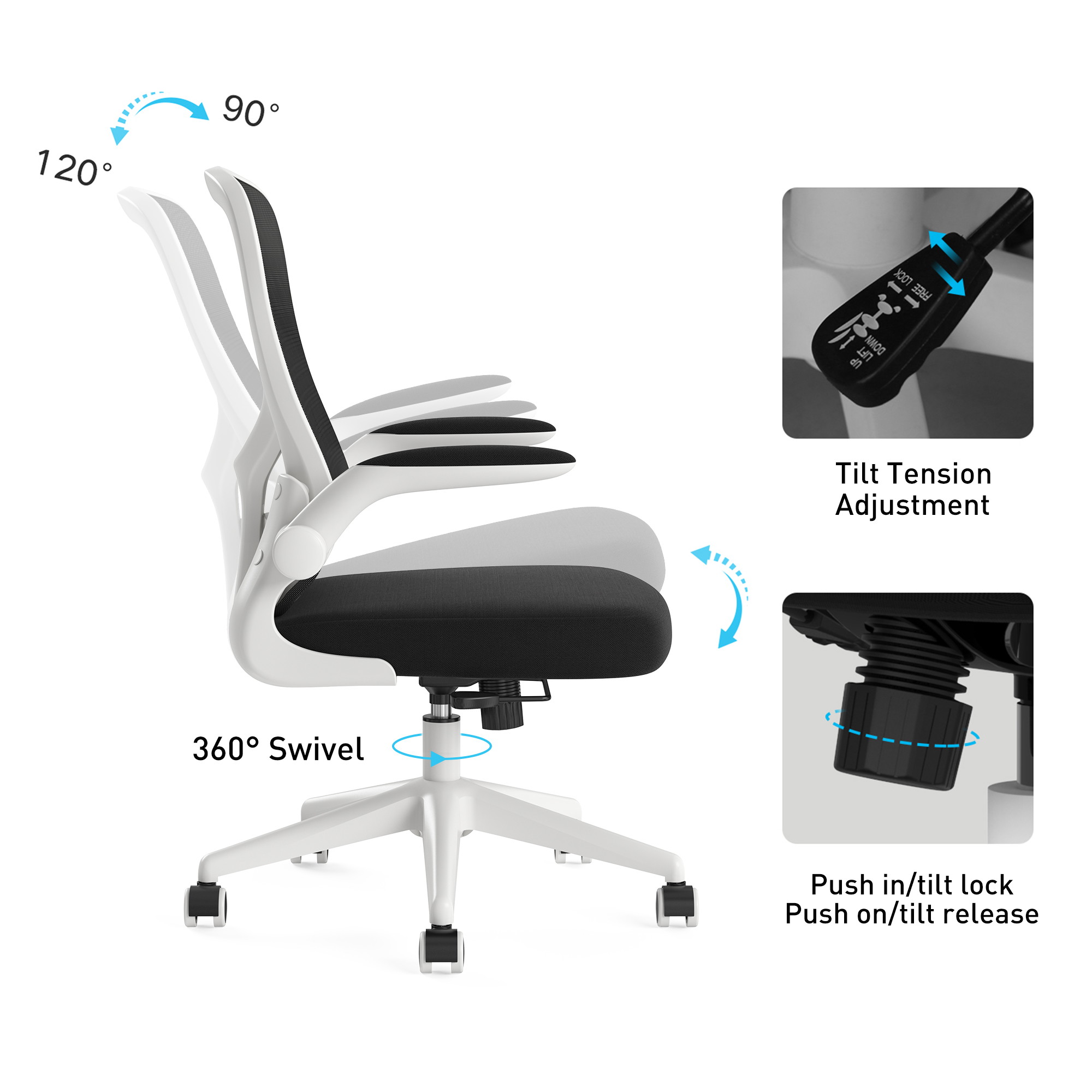 Hbada Office Chair, Ergonomic Desk Chair, Computer Mesh Chair with Lumbar Support and Flip-up Arms, Black