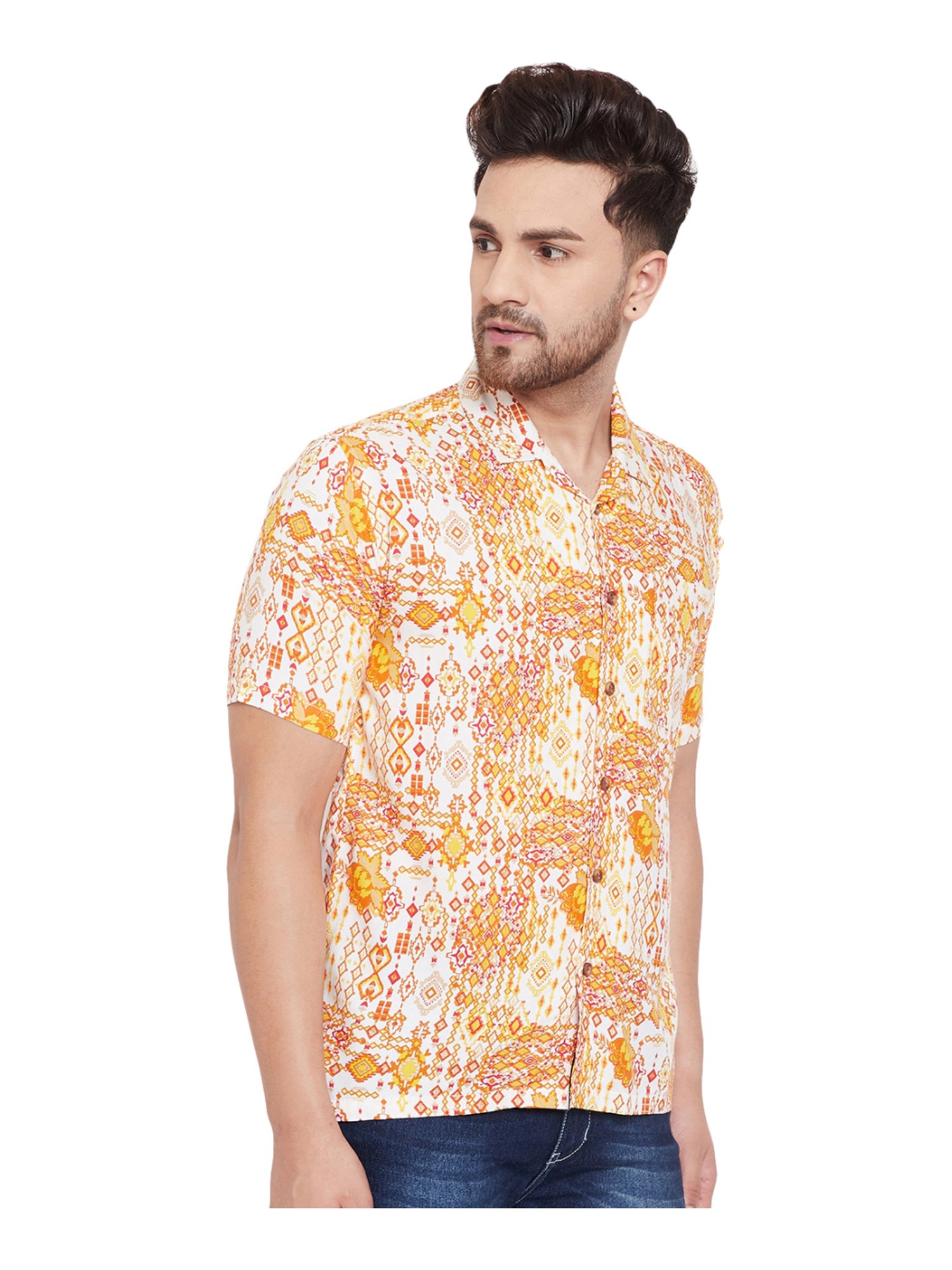 Even Yellow Slim Fit Printed Shirt