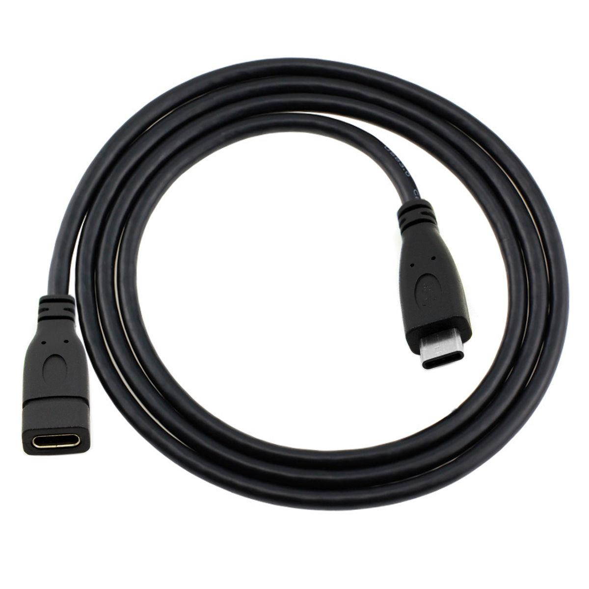 USB 3.1 Type-C USB-C Male to Female Extension Cable for Data and Power Charge Black 2m