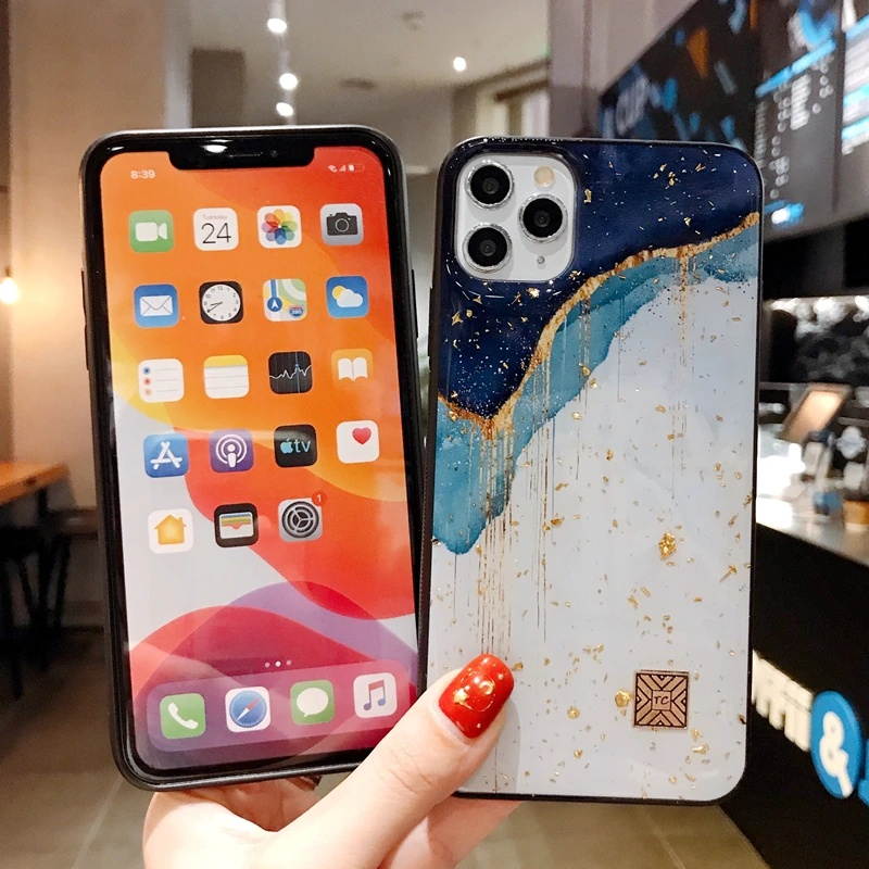 Luxury Gold Foil Phone Case For iPhone 11 12 mini Pro Max XS X XR 7 8 6 6S Plus SE Shockproof tree leaf Cases Cover