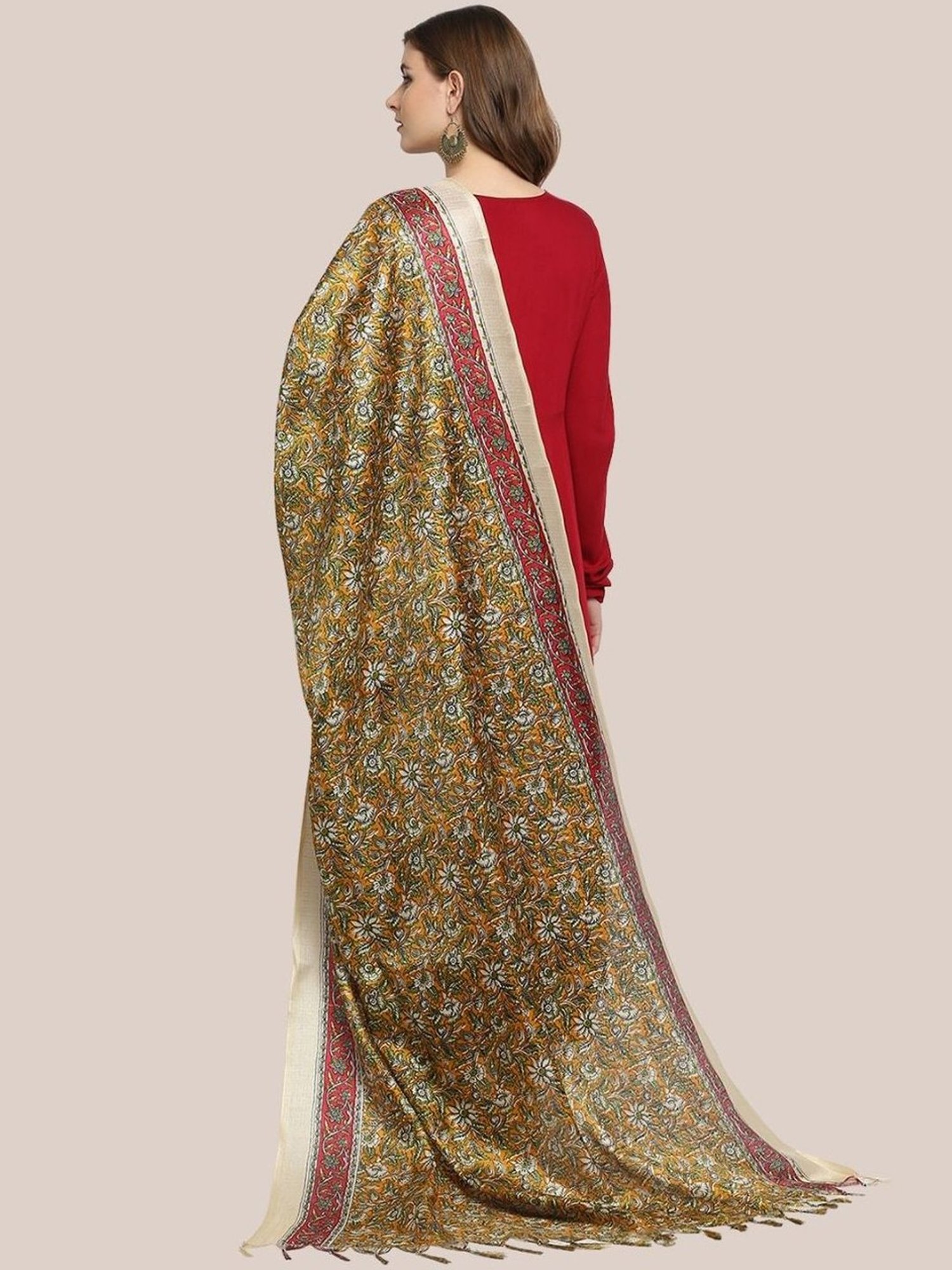 Dupatta Bazaar Mustard Floral Print Dupatta