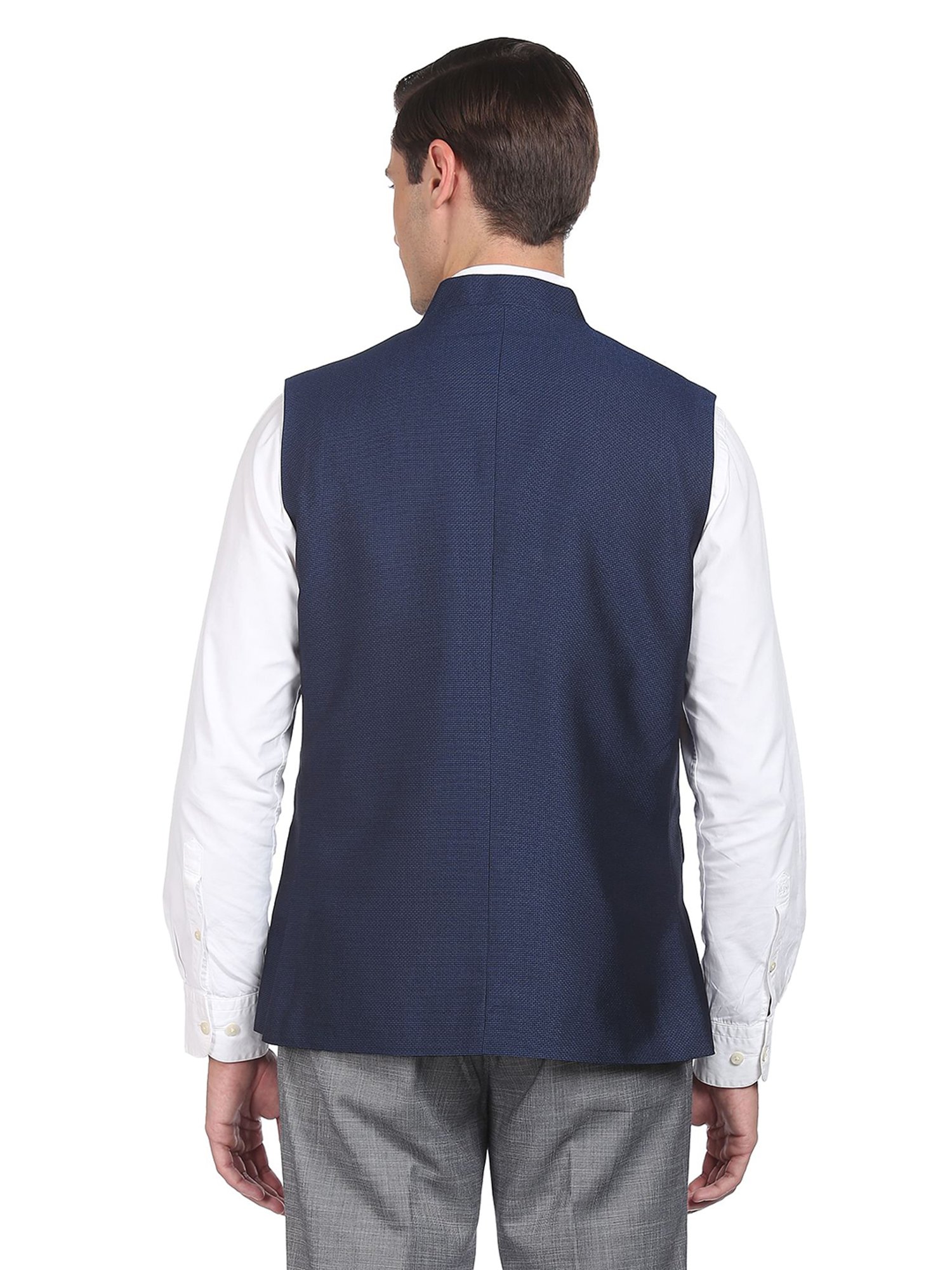 AD by Arvind Navy Mandarin Collar Nehru Jacket
