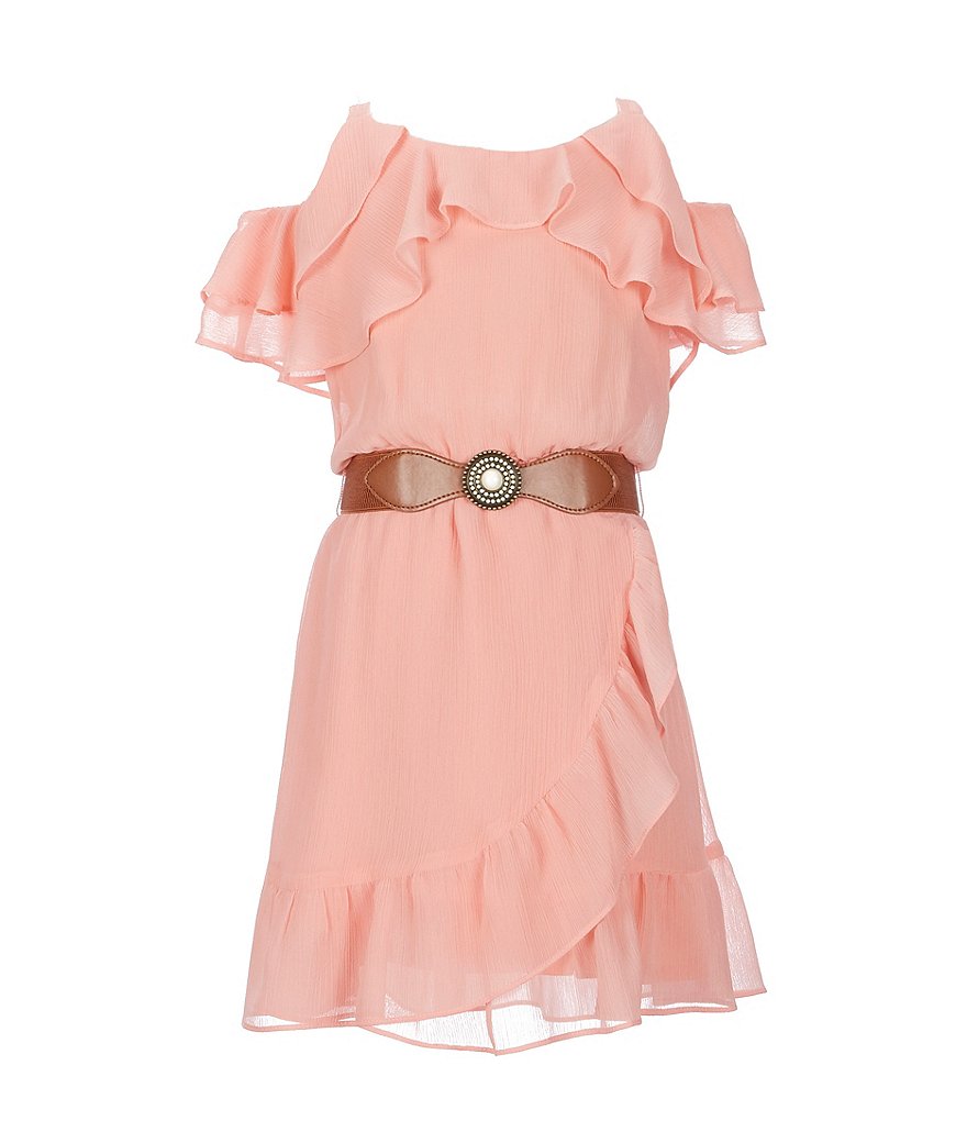 I.N. Girl Big Girls 7-16 Cold-Shoulder Belted Tulip-Hem Dress