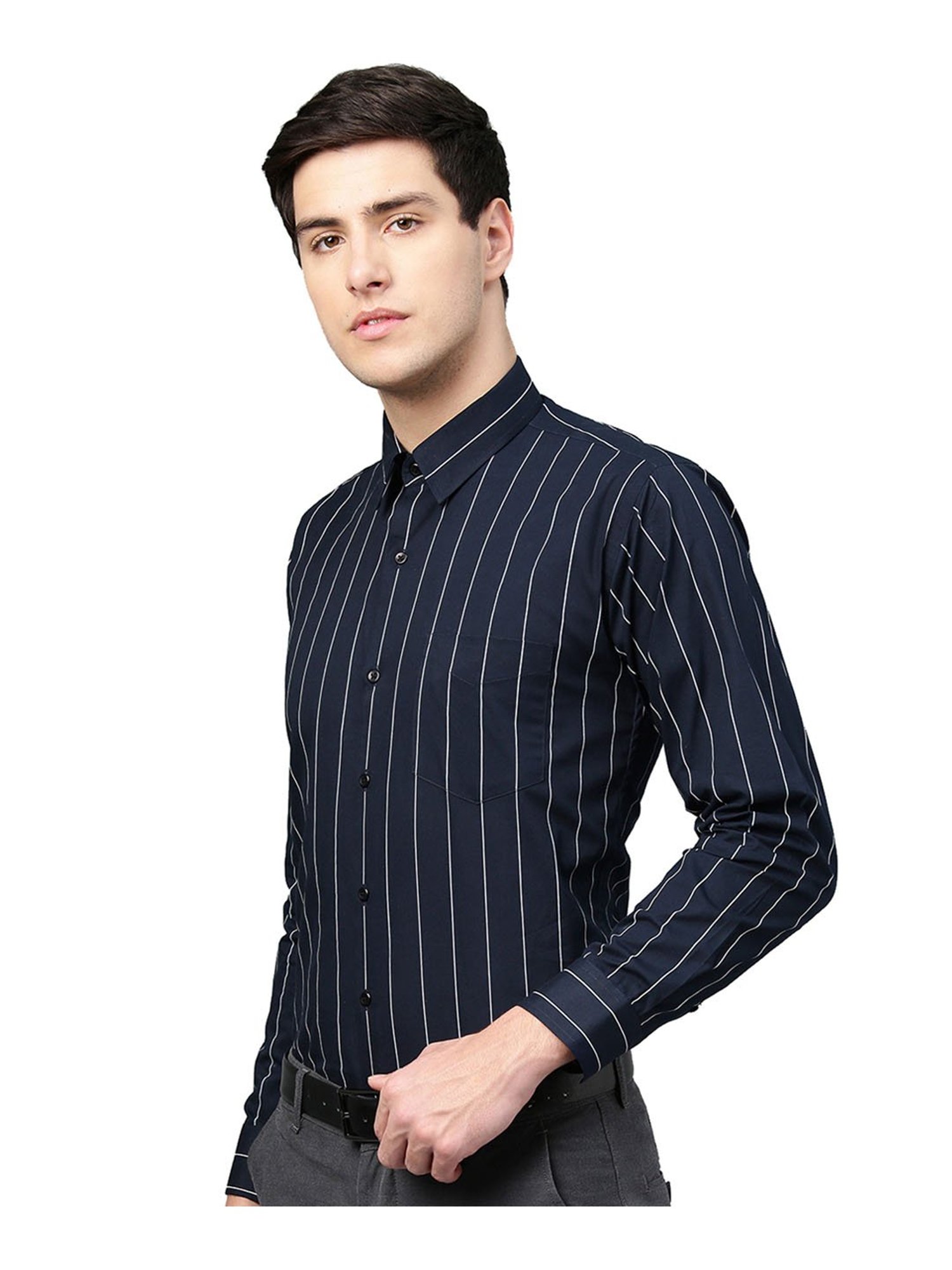 Hancock Navy Striped Cotton Shirt