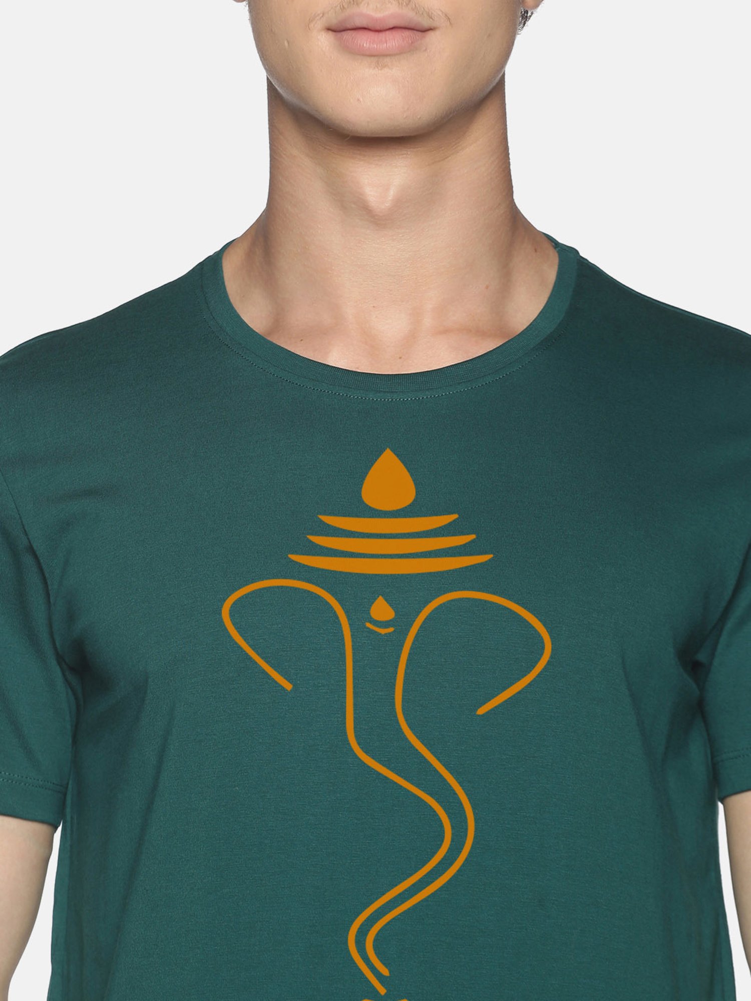 BLACK RADIO Green Slim Fit Printed Cotton Crew T-Shirt