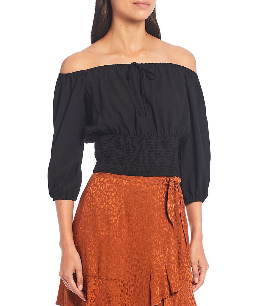 Gianni Bini Quinn Off-the-Shoulder 3/4 Sleeve Smocked Waist Blouse
