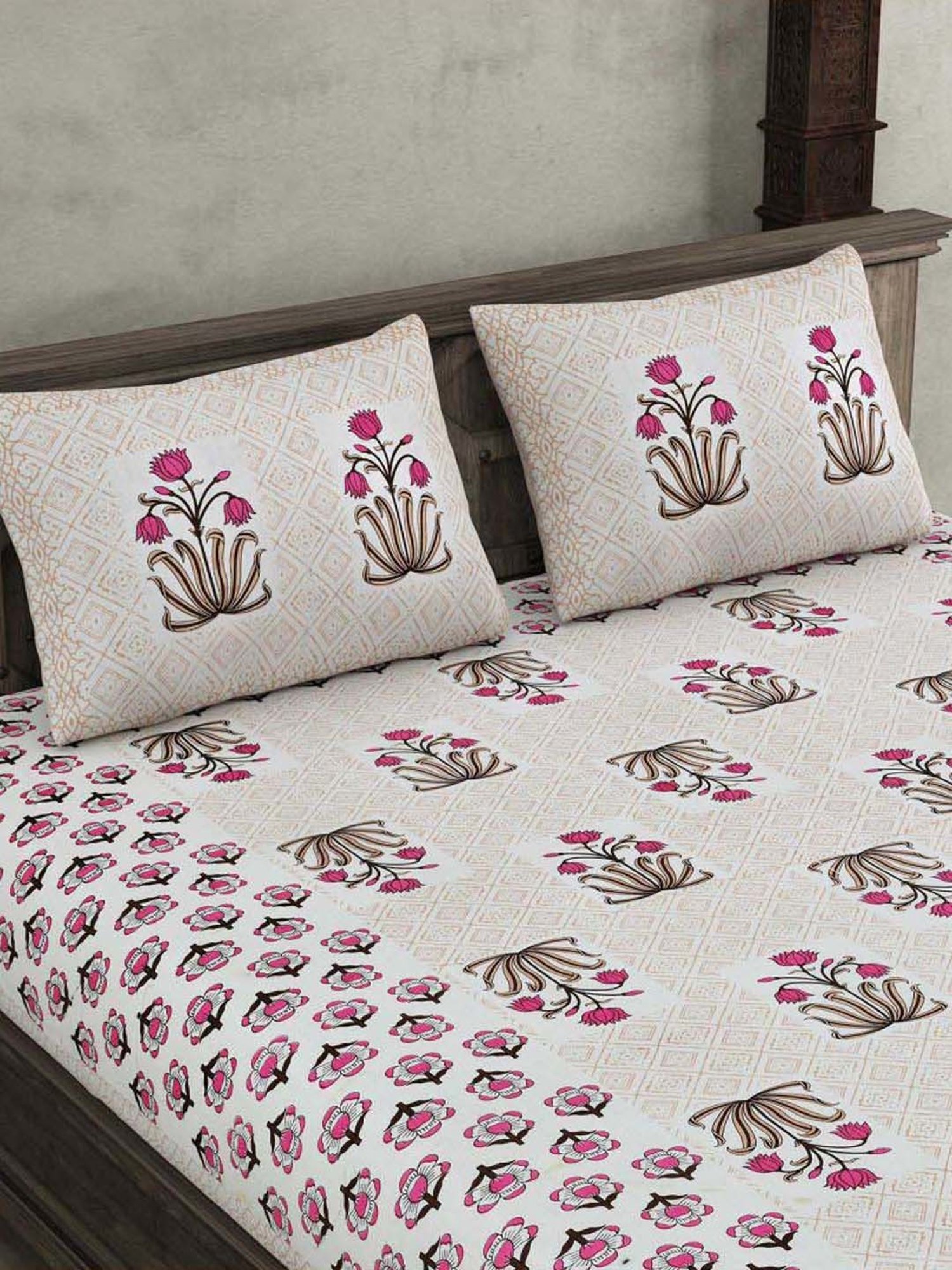 JaipurFabric Pink Cotton 180 TC Double Bedsheet with 2 Pillow Covers