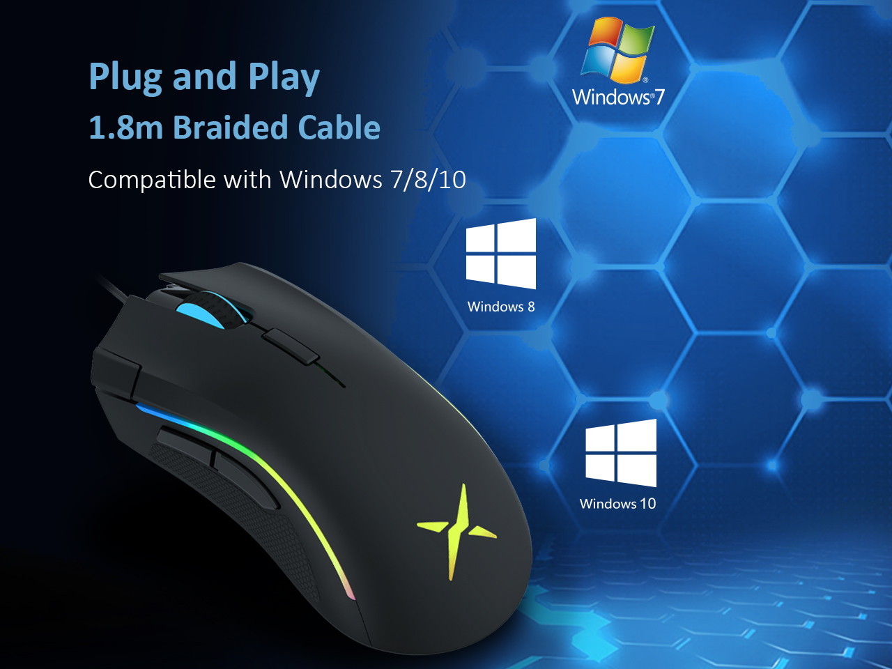 Delux Wired RGB Gaming Mouse with 24000 DPI, 7 Programmable Buttons and Pro Game Software, Ergonomic Optical Gamer Mouse for PC Laptop Computer (M625BU(3360)-Black)