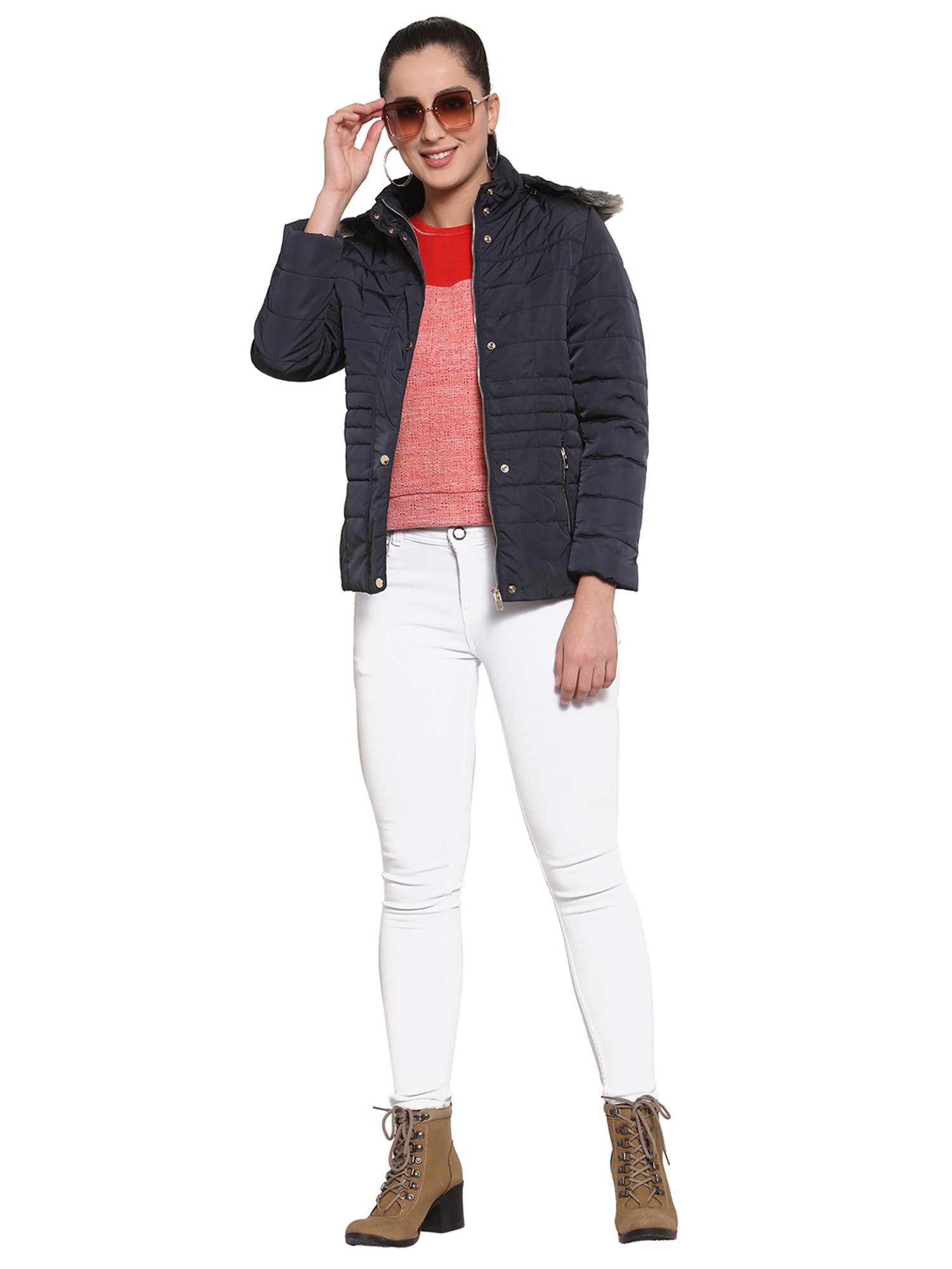 Juelle Navy Full Sleeves Hooded Jacket