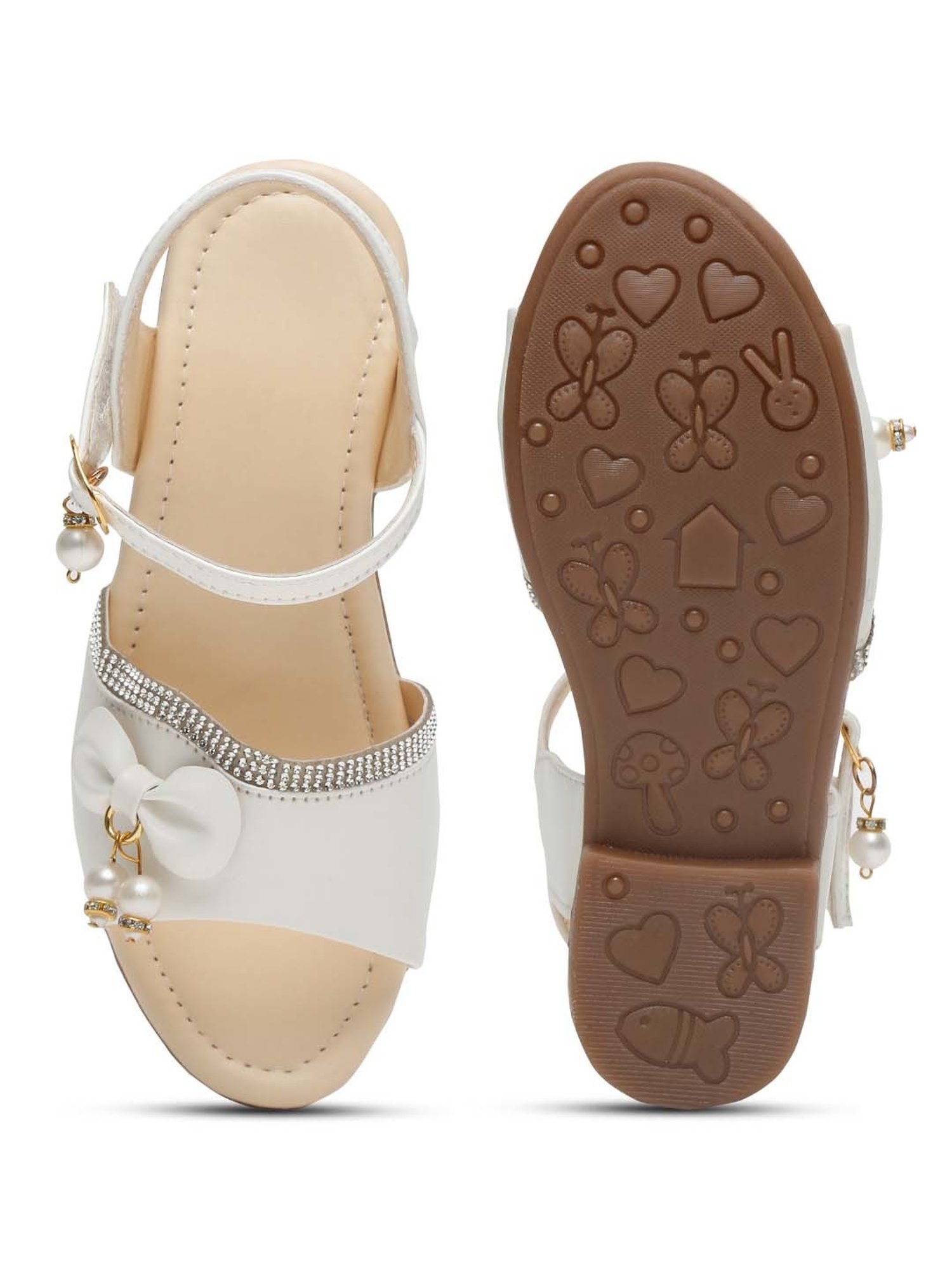 Tiny Bugs Kids White Bow Embellished Ankle Strap Sandals