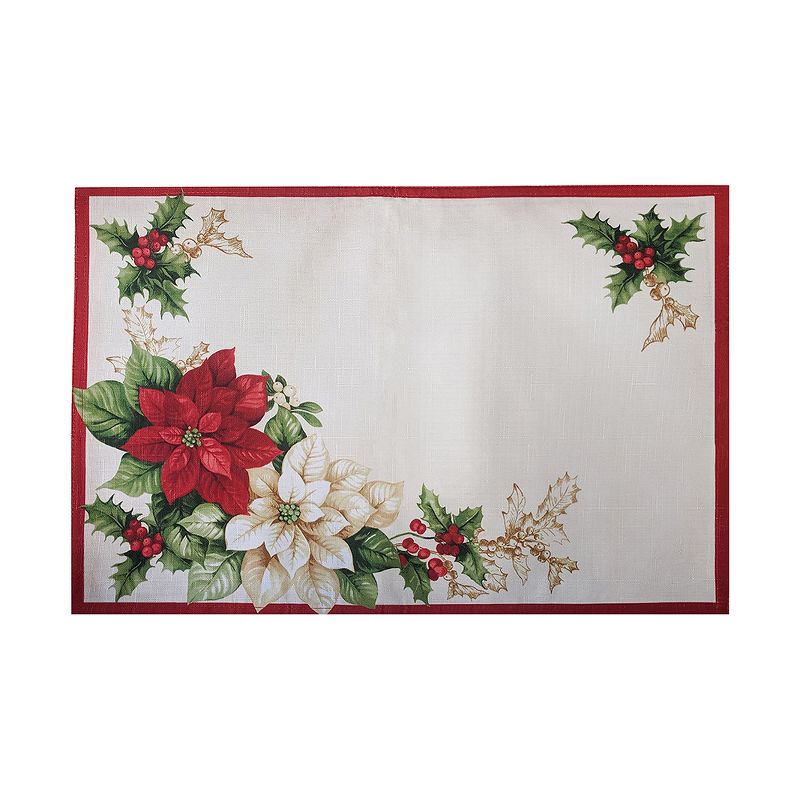 Red and White Poinsettias Placemat, Set of 4 - 13" x 19" - Red/Green - Elrene Home Fashions