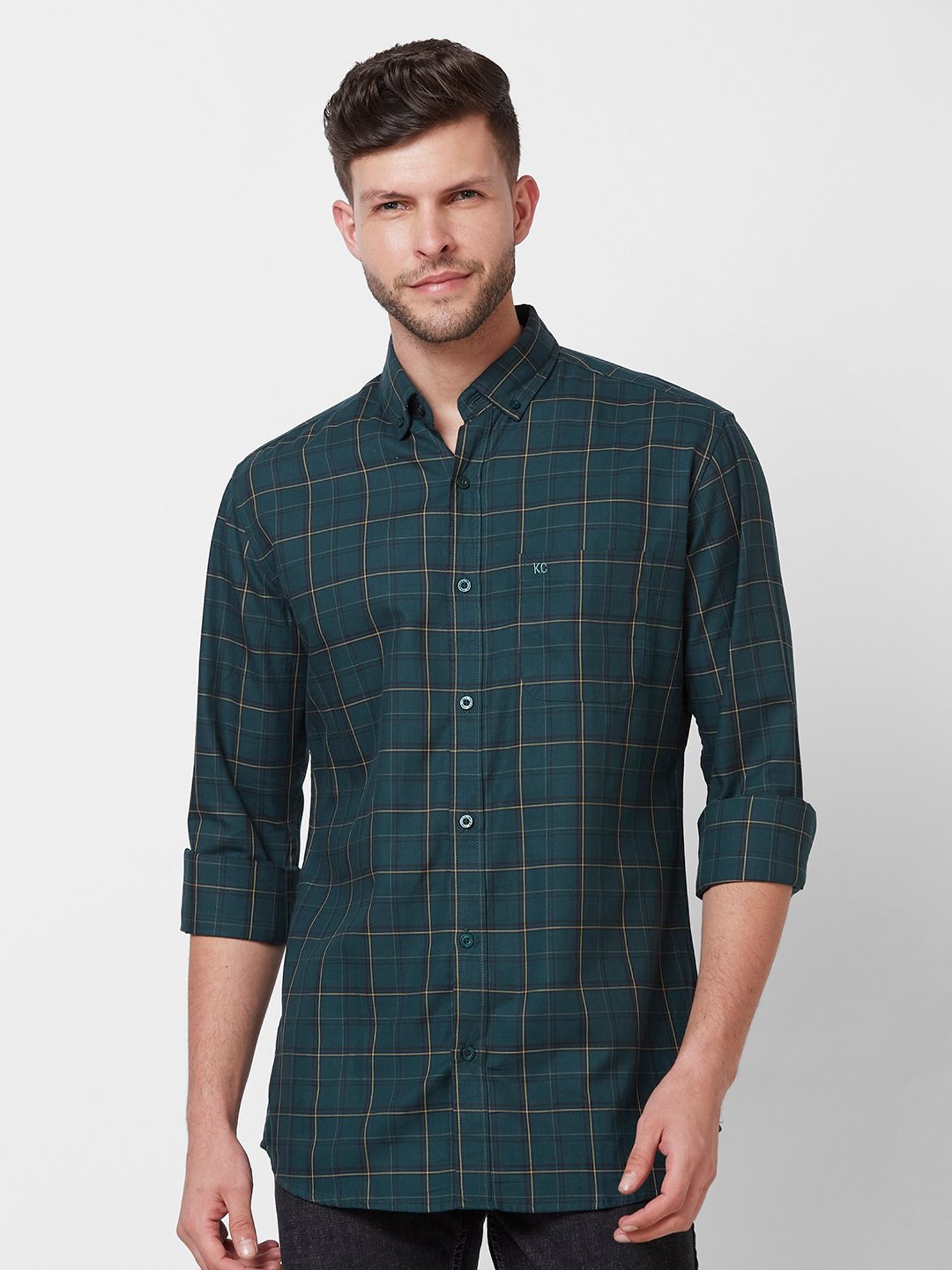Kenneth Cole New York Green Slim Fit Check Cotton Shirt