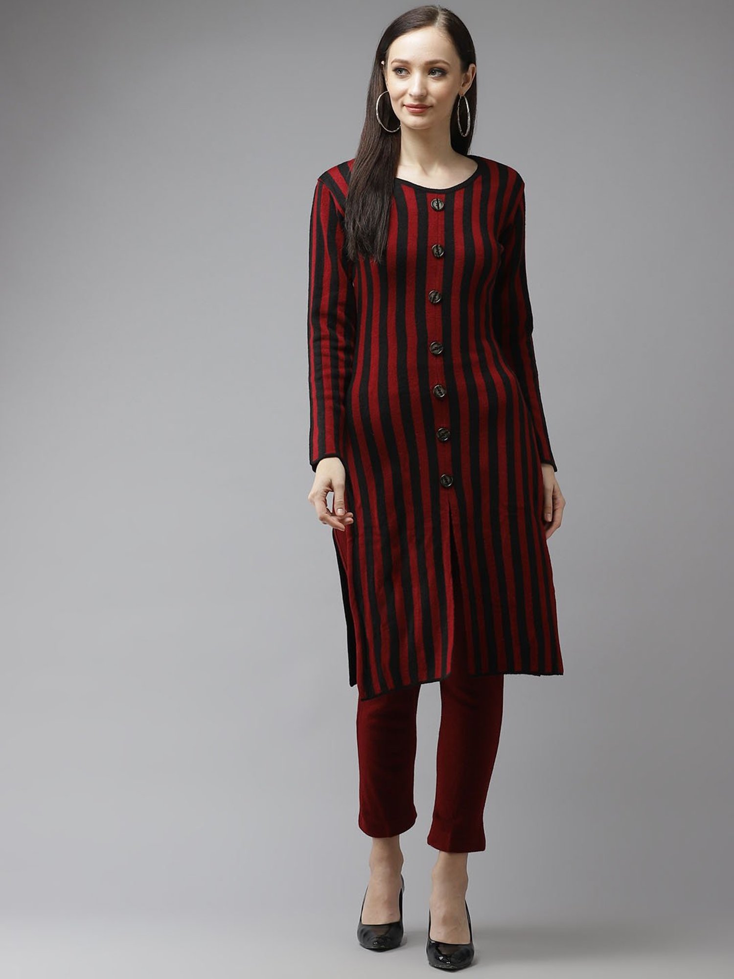 Cayman Maroon & Black Striped Kurta