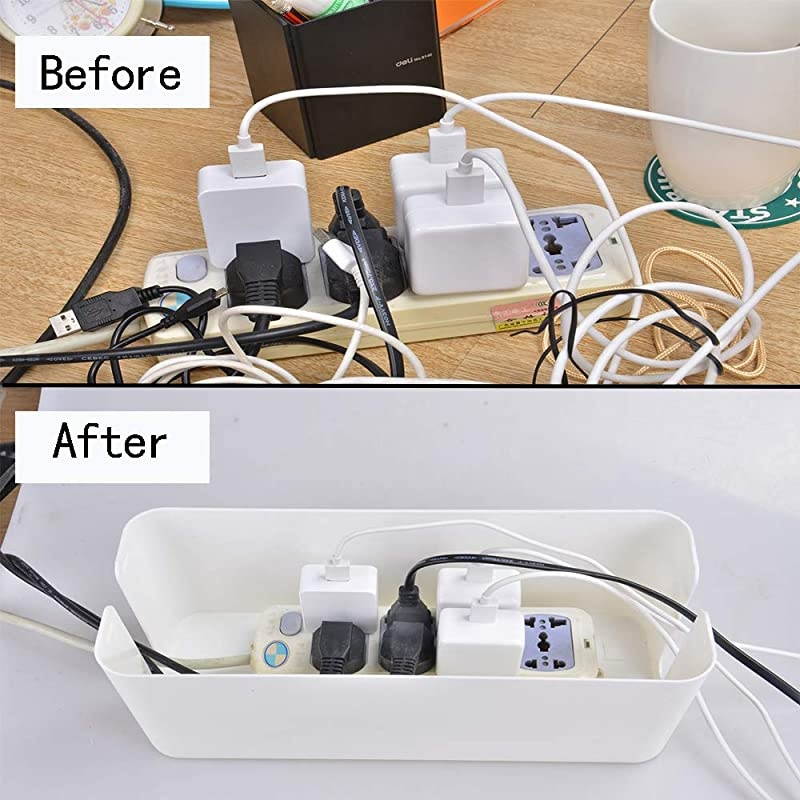 Cable Management Box Set of 2 Power Strip Hider Keeps Children Safe TV Cord Box for Home and Office White Balck