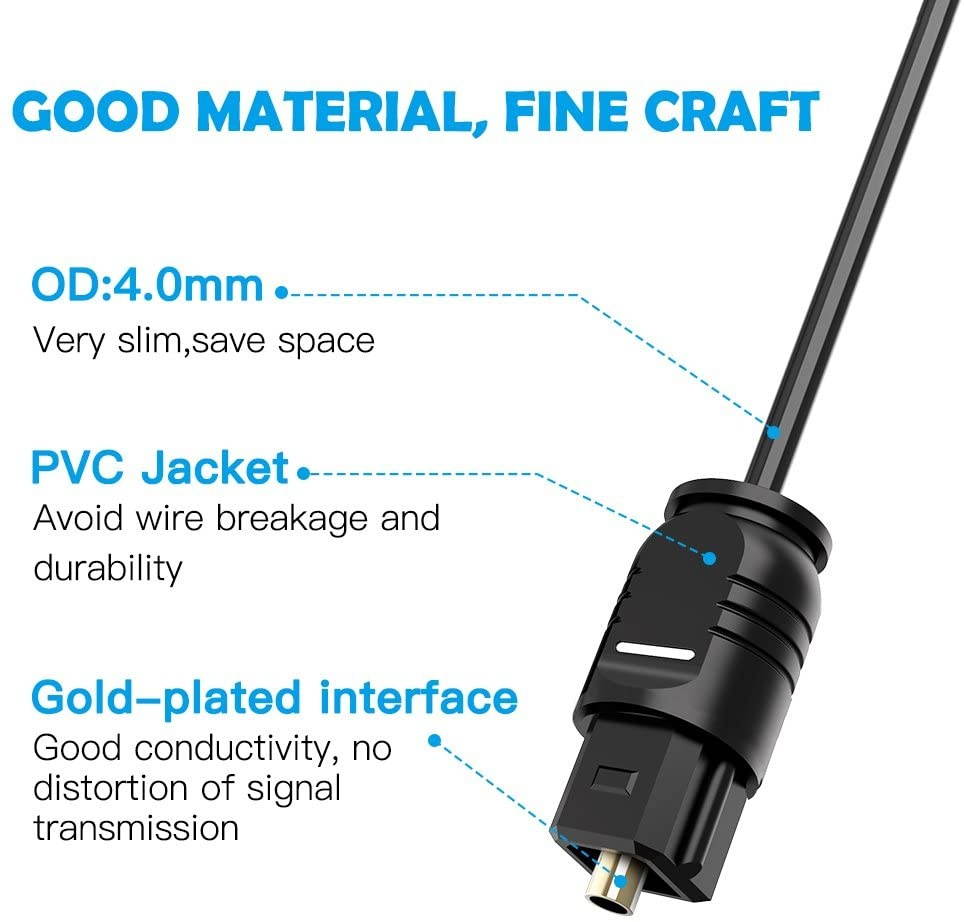 3-Pack Optical Audio Cable(6ft)Toslink Digital Fiber Optic Cable Compatible with Home Theater Sound Bar TV PS4 Xbox Playstation