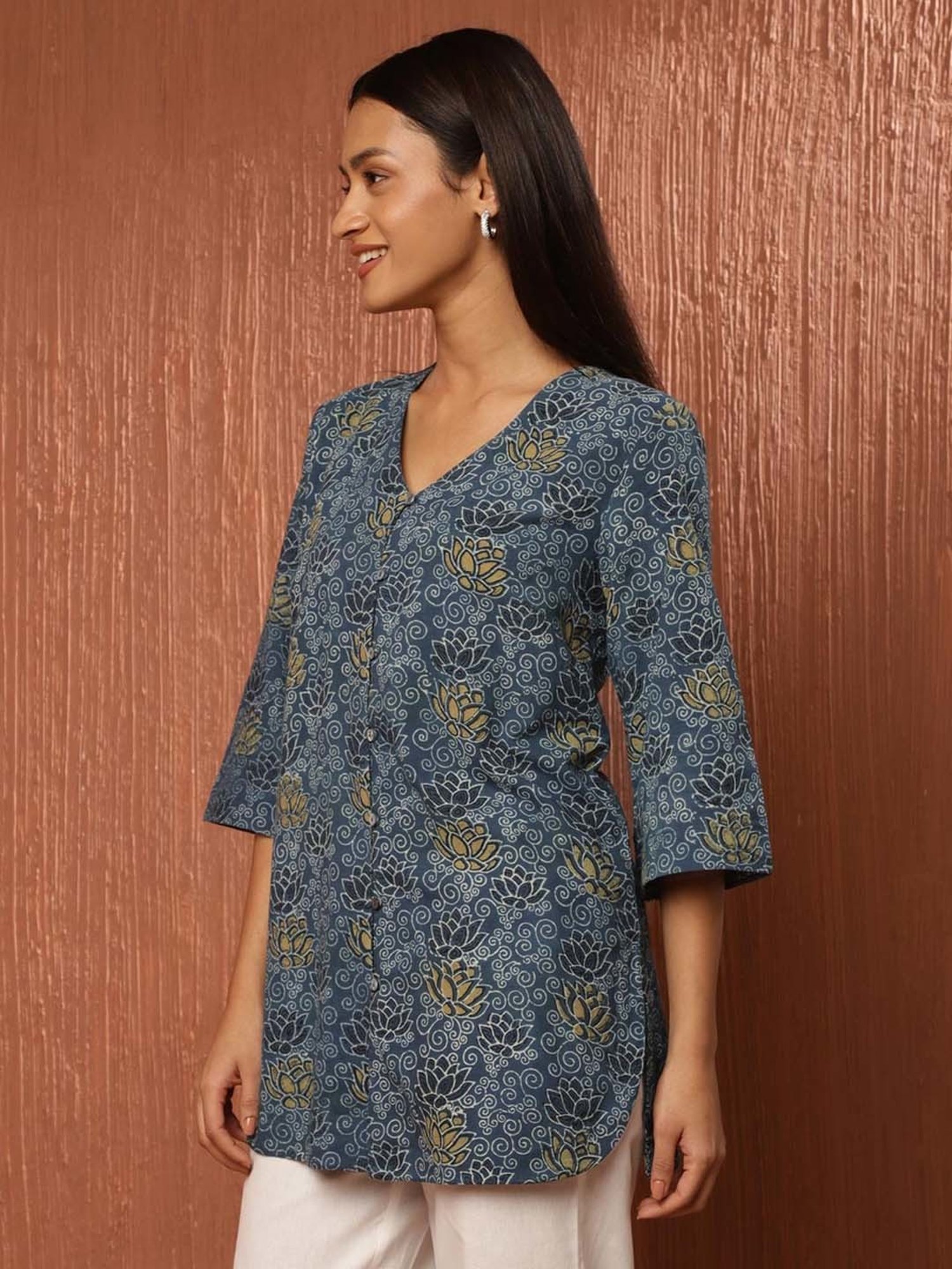 Fabindia Blue Cotton Printed Tunic
