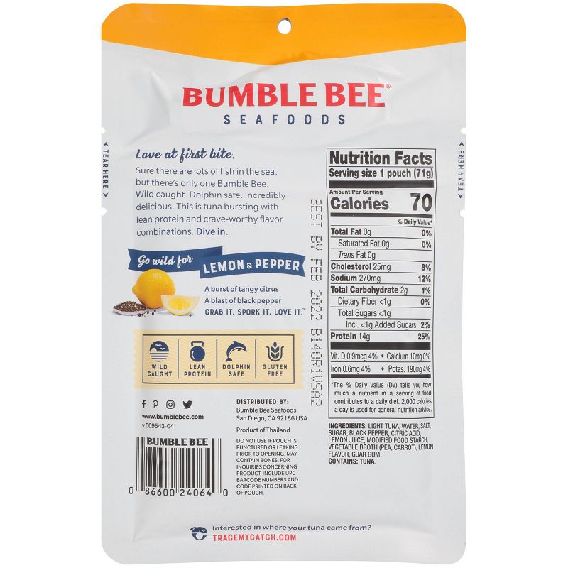 Bumble Bee Lemon & Pepper Seasoned Tuna Pouch with Spoon - 2.5oz