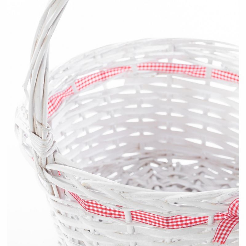 Vintiquewise White Willow Bowl Baskets Red Gingham Bow with Handle, Set of 2