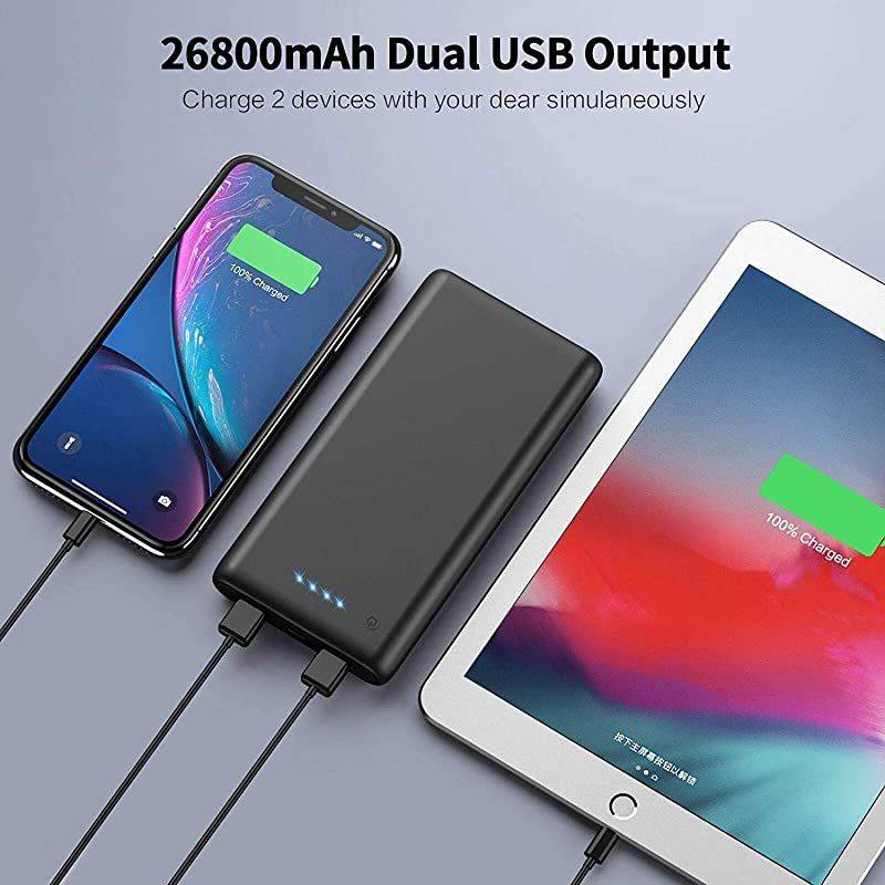 Charger Power Bank 26800mah UltraHigh Capacity Safer External Cell Phone Battery Pack Compact with HighPerformance Cells 2 USB Output Smart Charge for Smartphone Android Tablet etc