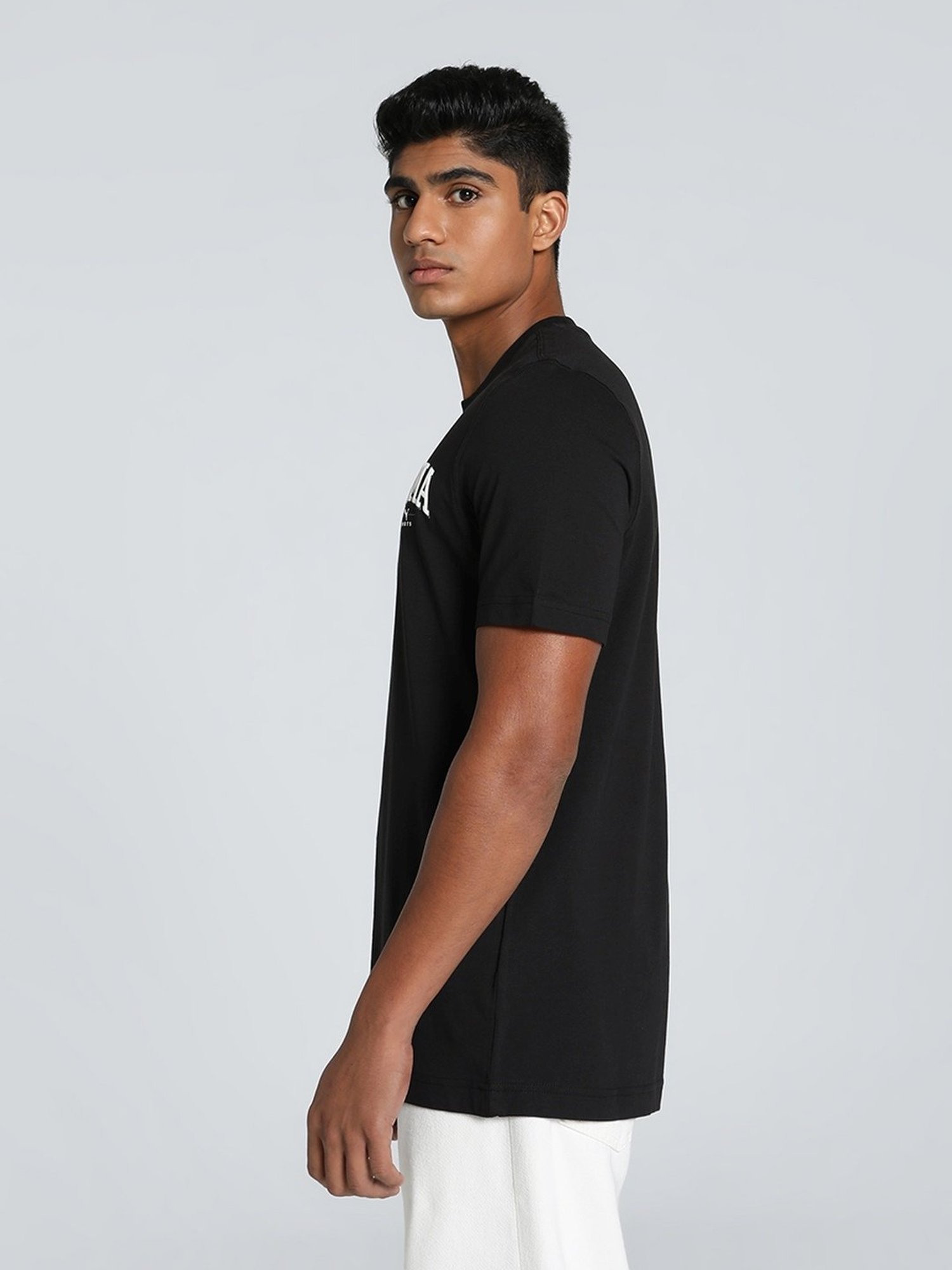 Puma Black Cotton Regular Fit Printed T-Shirt