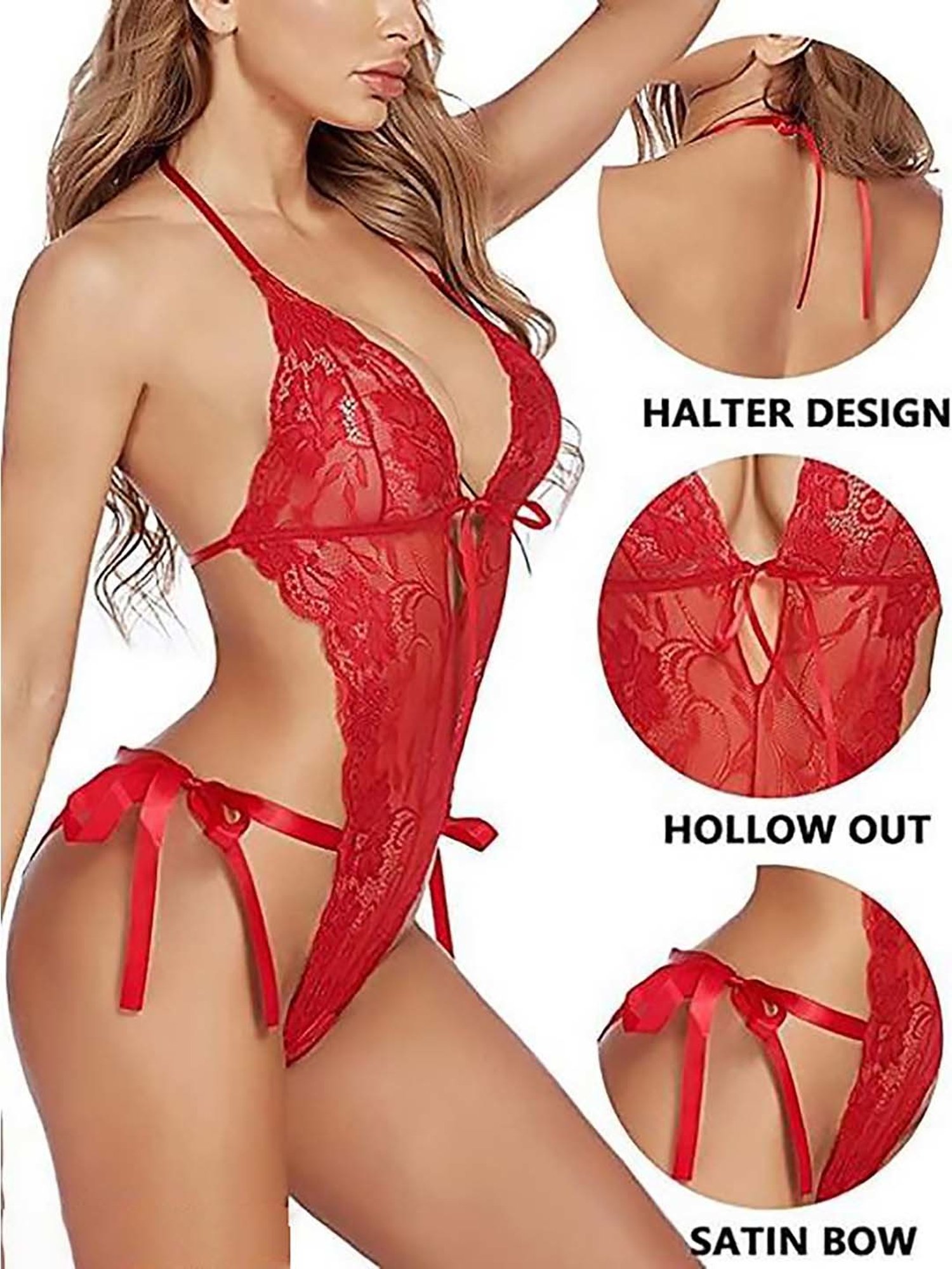 AROUSY Red Self Pattern Babydoll