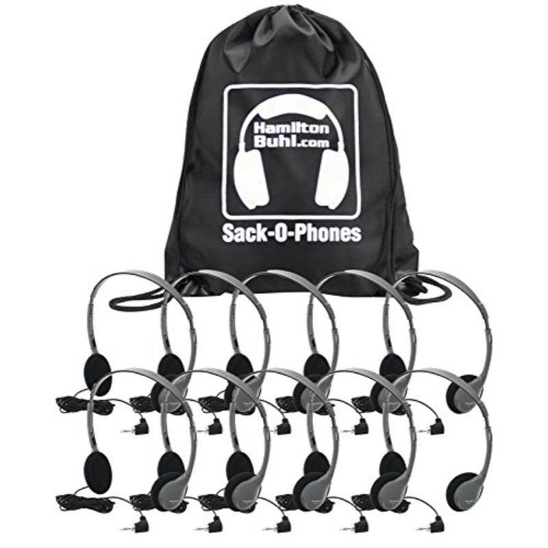 HamiltonBuhl Sack-O-Phones, 10 HA2 Personal Headsets, Foam Ear Cushions in a Carry Bag