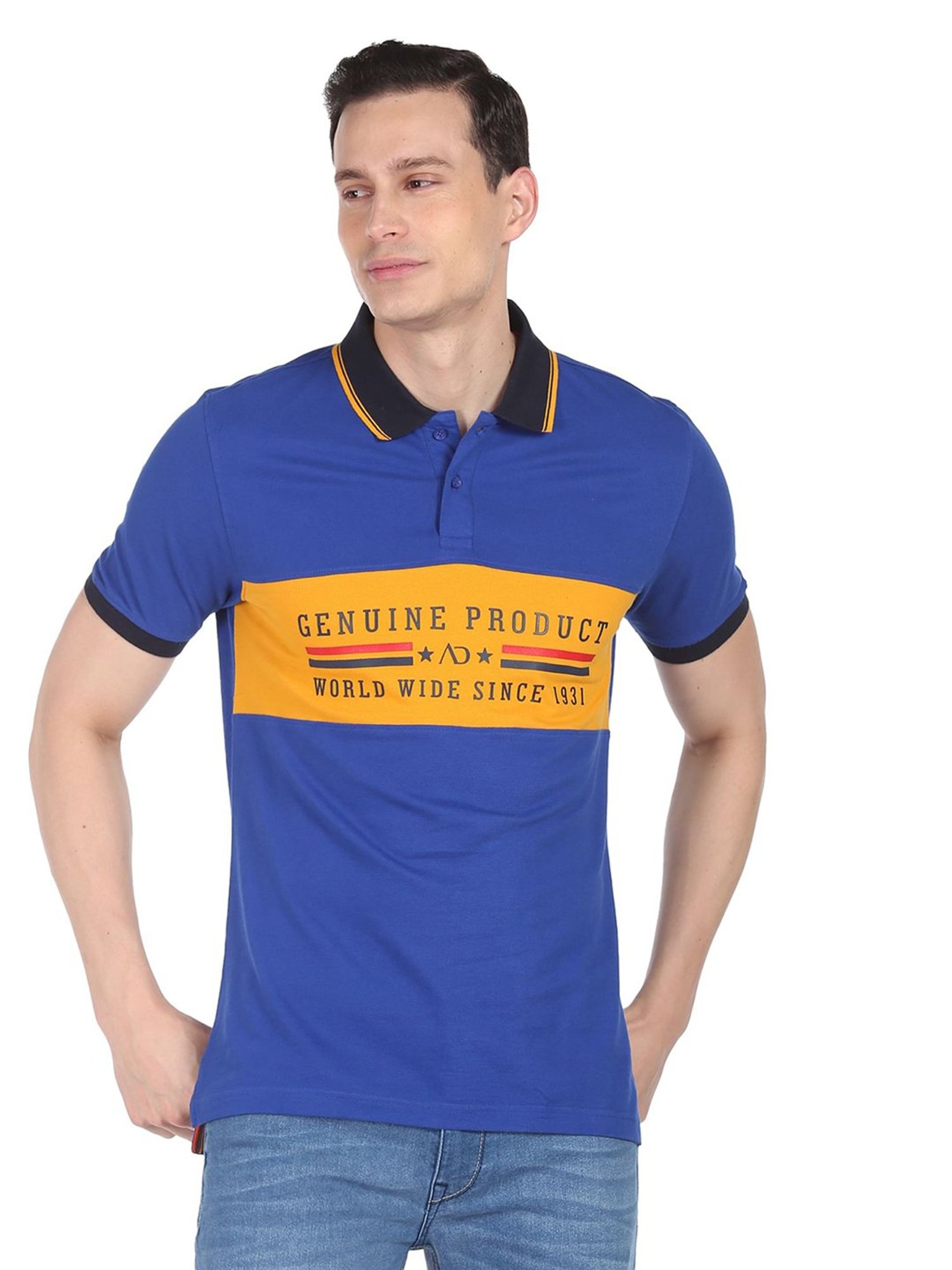 AD by Arvind Royal Blue Polo T-Shirt