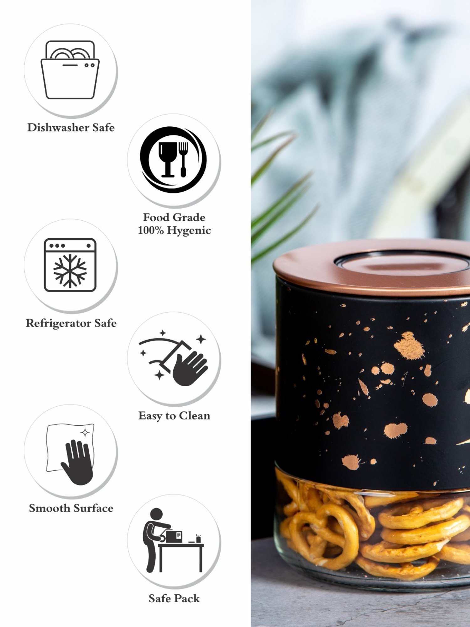 White Gold Black Glass Storage Jar with Lid (0.38L)