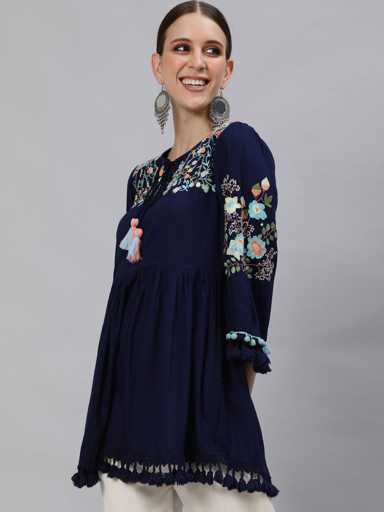 Ishin Navy Embroidered Tunic