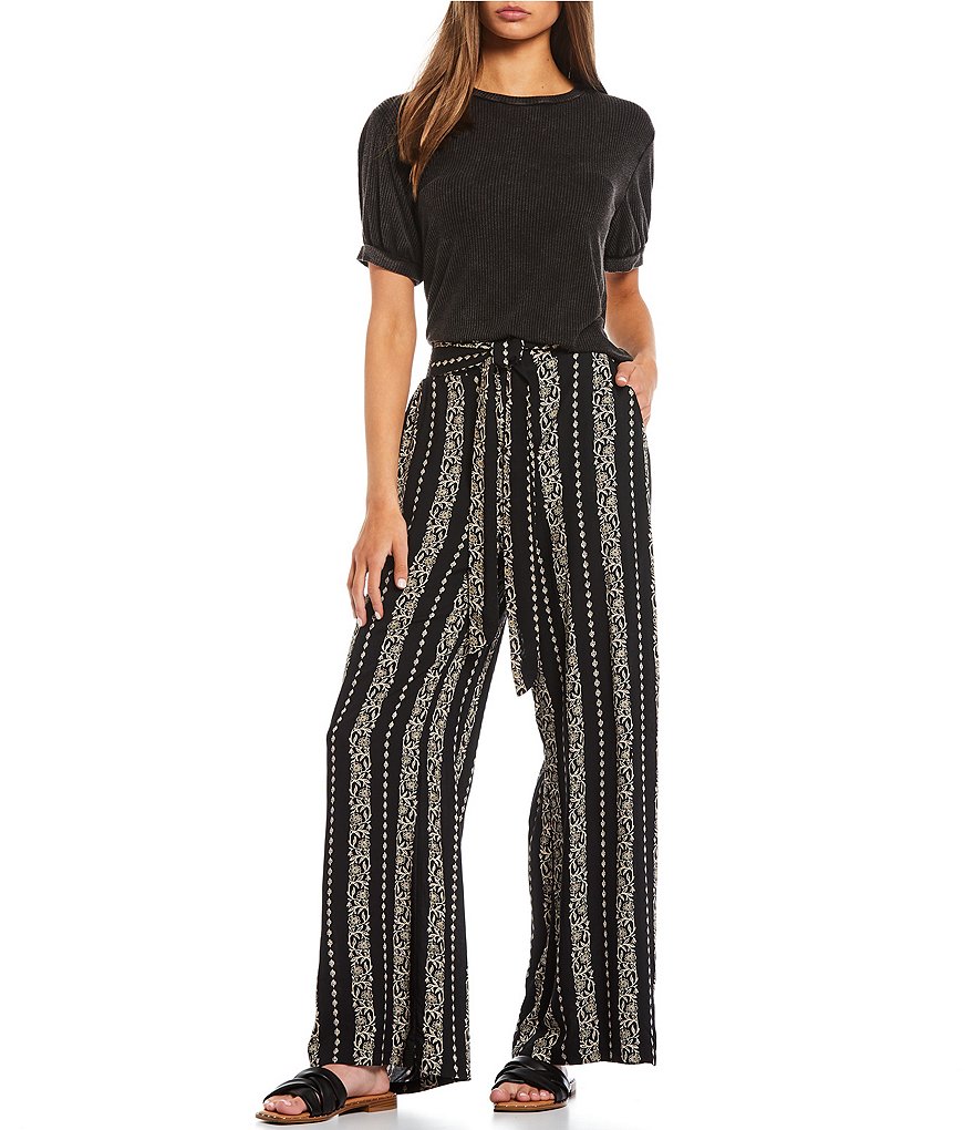Angie Printed Tie Front Wide Leg Palazzo Pants