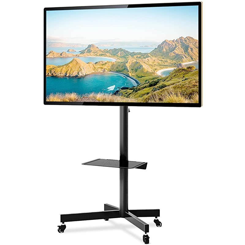 Mobile TV Cart Rolling TV Floor Stand with Locking Wheels and Tilt Mount for Most 2760 Inch Plasma LCD LED Flat Screen or Curved TVs Monitors Display Trolley Stand with Laptop ShelfTray